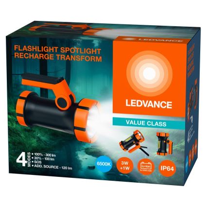 Ledvance - Ladattava LED-taskulamppu virtapankki FLASHLIGHT LED/3W/5V IP64 2400mAh