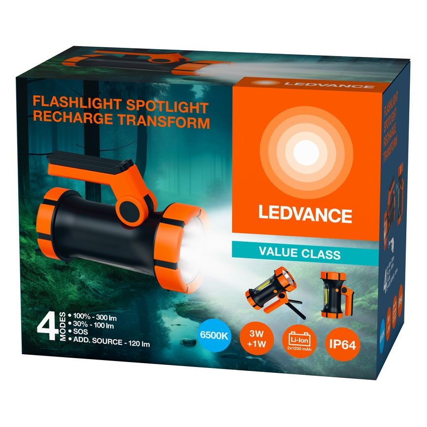 Ledvance - Ladattava LED-taskulamppu virtapankki FLASHLIGHT LED/3W/5V IP64 2400mAh