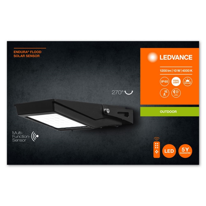 Ledvance - LED-aurinkokennovalonheitin ulkokäyttöön sensorilla FLOOD LED/10W/3,6V IP65