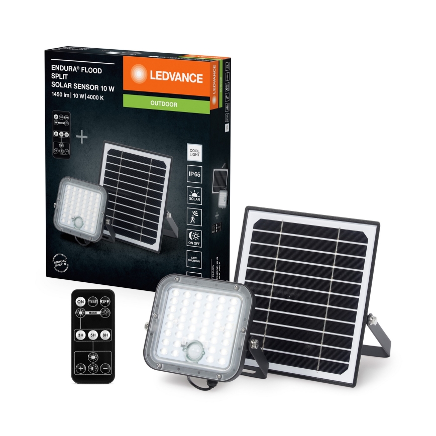 Ledvance - LED Himmennettävä aurinko valonheitin anturilla FLOOD SPLIT LED/10W/7,4V IP65 + kauko-ohjaus