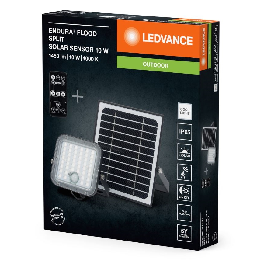 Ledvance - LED Himmennettävä aurinko valonheitin anturilla FLOOD SPLIT LED/10W/7,4V IP65 + kauko-ohjaus