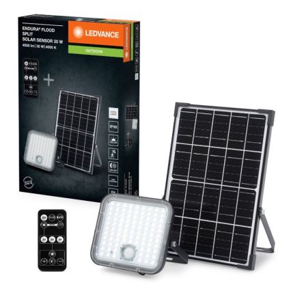 Ledvance - LED Himmennettävä aurinko valonheitin anturilla FLOOD SPLIT LED/30W/6,4V IP65 + kauko-ohjaus