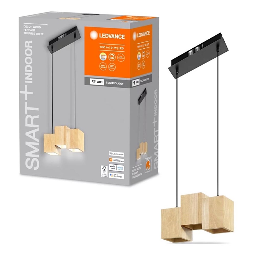 Ledvance - LED Himmennettävä kattokruunu johdossa DECOR WOOD 3xLED/7W/230V Wi-Fi