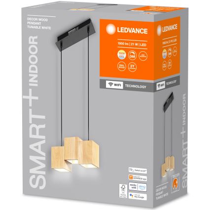 Ledvance - LED Himmennettävä kattokruunu johdossa DECOR WOOD 3xLED/7W/230V Wi-Fi