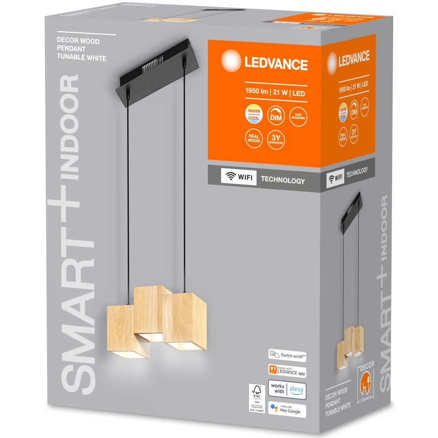Ledvance - LED Himmennettävä kattokruunu johdossa DECOR WOOD 3xLED/7W/230V Wi-Fi