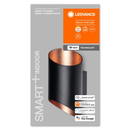 Ledvance - LED Himmennettävä seinävalo SMART+ CYLINDRO LED/12W/230V 3000-6500K Wi-Fi musta
