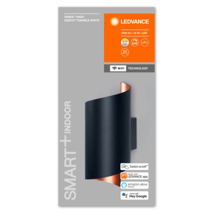 Ledvance - LED Himmennettävä seinävalo SMART+ TWIST LED/12W/230V 3000-6500K Wi-Fi musta