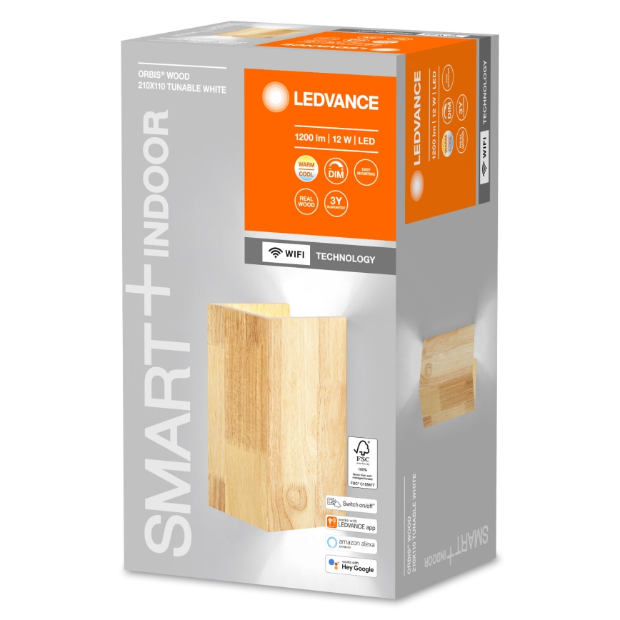 Ledvance - LED Himmennettävä seinävalo SMART+ WOOD LED/12W/230V 3000-6500K Wi-Fi