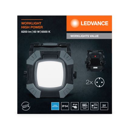 Ledvance - LED Himmennettävä työ kevyt kahdella pistokkeella WORKLIGHT VALUE LED/60W/230V IP54