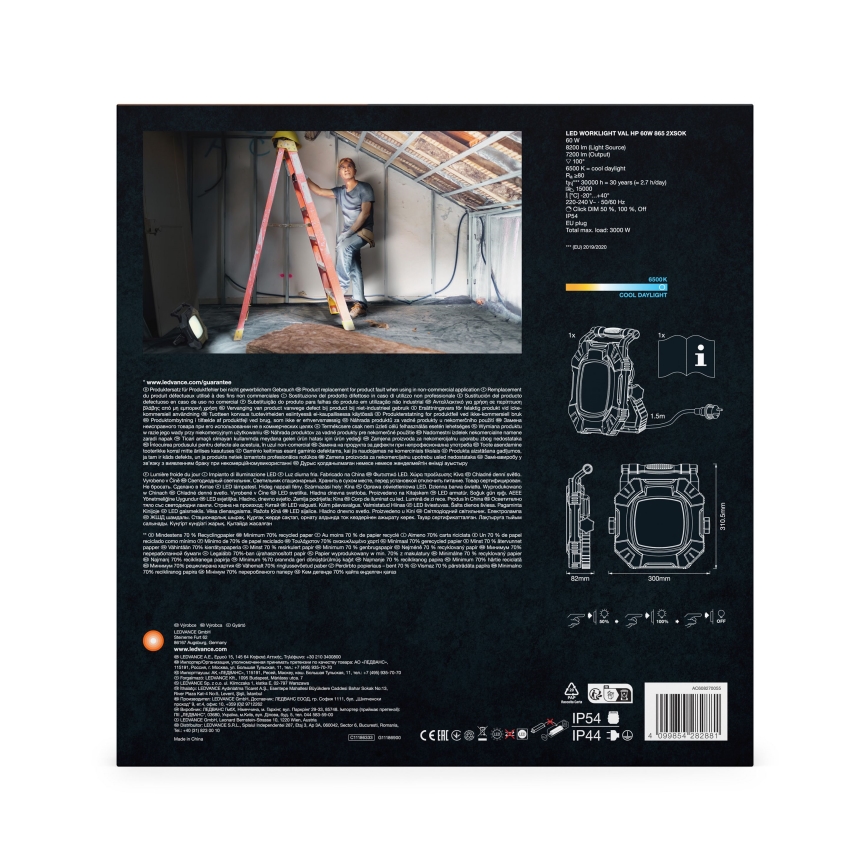 Ledvance - LED Himmennettävä työ kevyt kahdella pistokkeella WORKLIGHT VALUE LED/60W/230V IP54