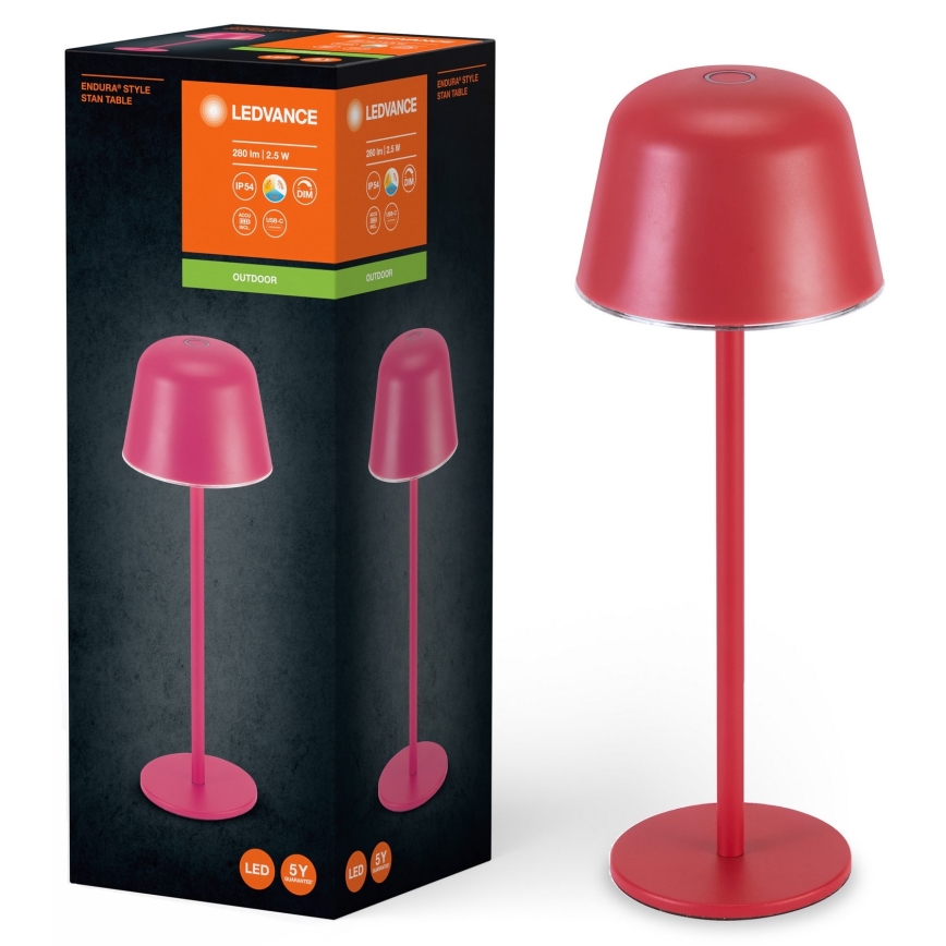 Ledvance - LED Himmennettävä ulko rechargeable lamppu TABLE LED/2,5W/5V IP54 punainen