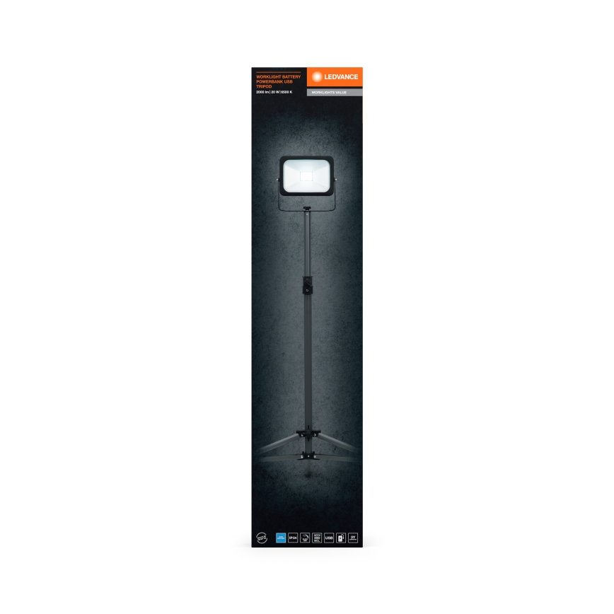 Ledvance - LED himmennettävä valonheitin pidikkeen kanssa WORKLIGHT TRIPOD LED/20W/3,7V IP54
