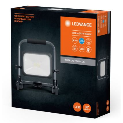 Ledvance - LED Himmennettävä ulko rechargeable valonheitin WORKLIGHT BATTERY LED/20W/5V IP54