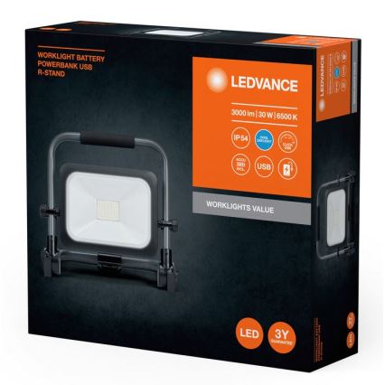 Ledvance - LED Himmennettävä ulko rechargeable valonheitin WORKLIGHT BATTERY LED/30W/5V IP54