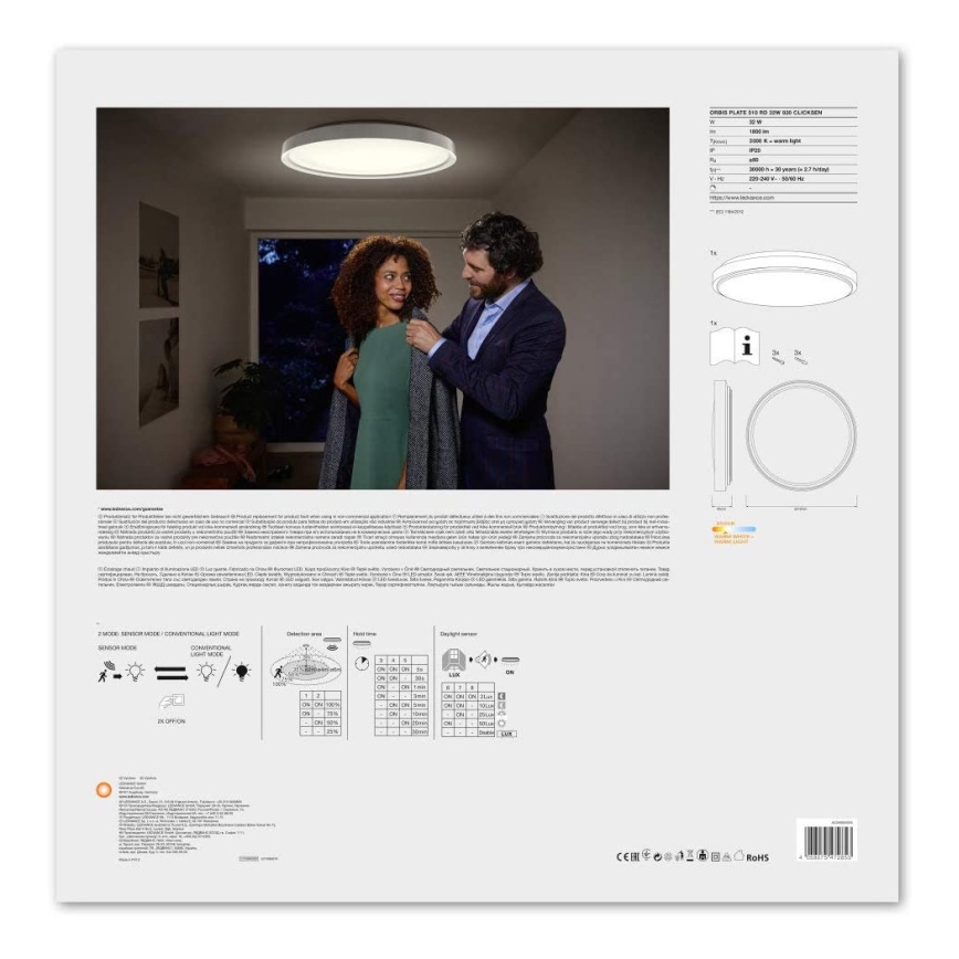 Ledvance - LED-kattovalaisin anturilla PLATE LED/32W/230V 3000K