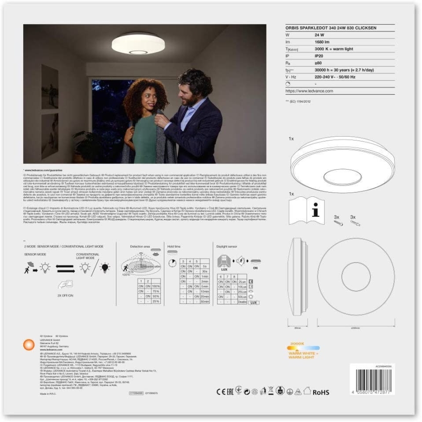 Ledvance - LED-kattovalaisin anturilla SPARKLEDOT LED/24W/230V
