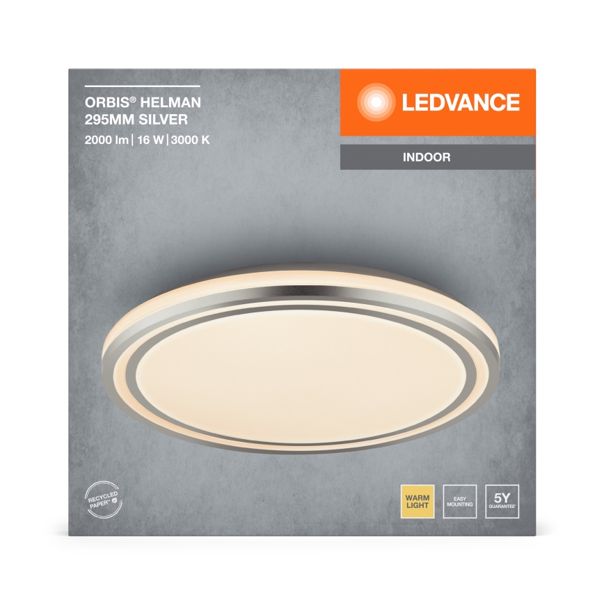 Ledvance - LED-kattovalaisin ORBIS HELMAN LED/16W/230V halkaisija 29,5 cm hopea