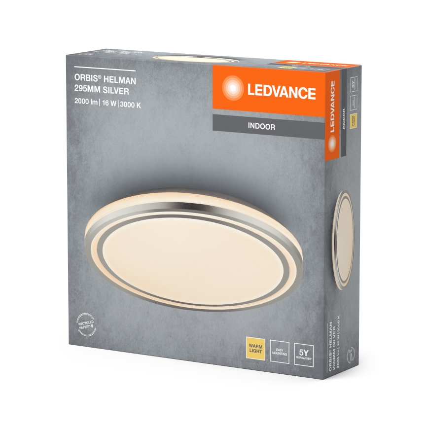 Ledvance - LED-kattovalaisin ORBIS HELMAN LED/16W/230V halkaisija 29,5 cm hopea