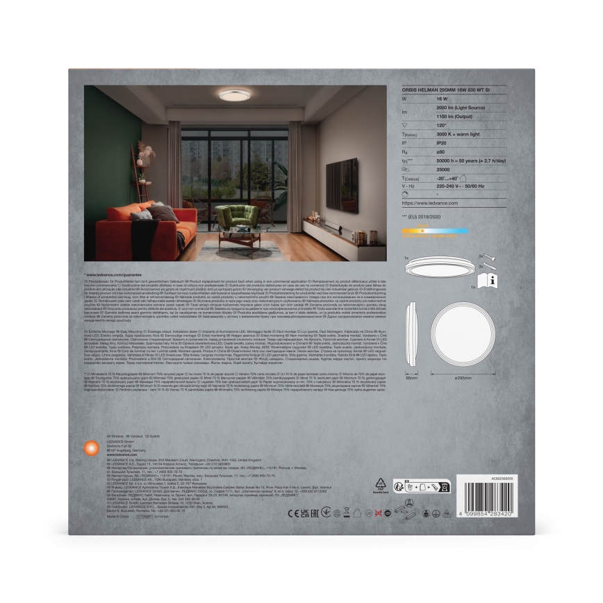 Ledvance - LED-kattovalaisin ORBIS HELMAN LED/16W/230V halkaisija 29,5 cm hopea