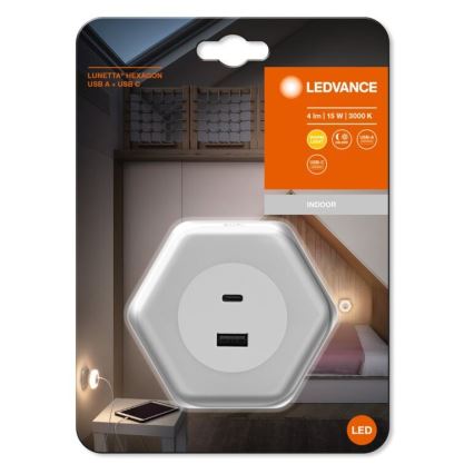 Ledvance - LED-navigointiliitäntävalo kanssa USB LUNETTA LED/15W/230V