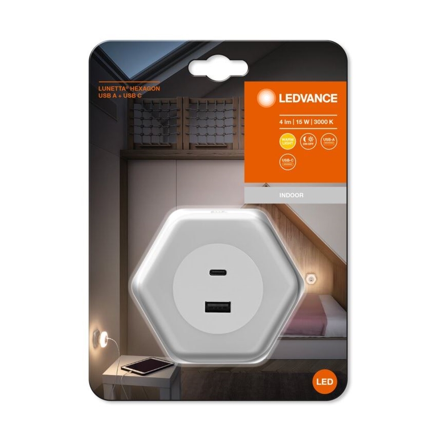 Ledvance - LED-navigointiliitäntävalo kanssa USB LUNETTA LED/15W/230V