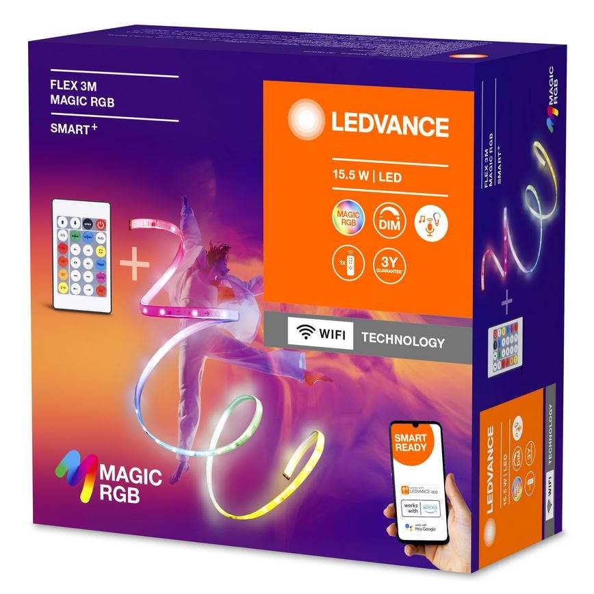 Ledvance - LED RGB Himmennettävä nauha SMART+ MAGIC FLEX 3m LED/15,5W/230V Wi-Fi + kauko-ohjaus