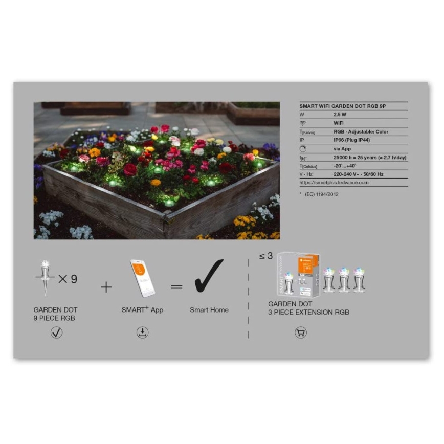 Ledvance - LED RGB Outdoor -laajennussarja SMART + DOT 9xLED / 2,5W / 230V IP65 Wi-Fi