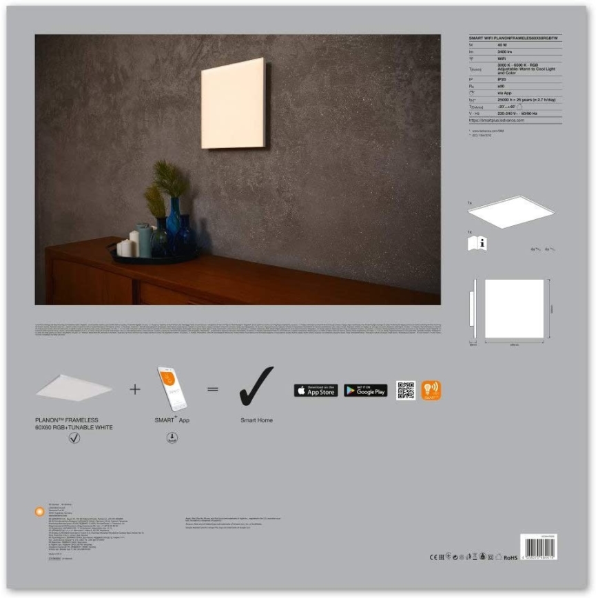 Ledvance - LED RGB+TW Himmennysvalo SMART+ FRAMELESS LED/40W/230V 3000K-6500K