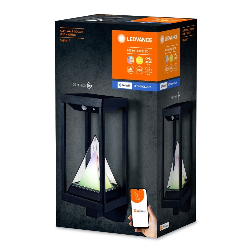 Ledvance - LED RGBW Himmennettävä aurinko seinävalaisin liike- ja hämärätunnistimella SMART+ ALPS LED/6W/3,7V 2200 mAh 3000K IP44