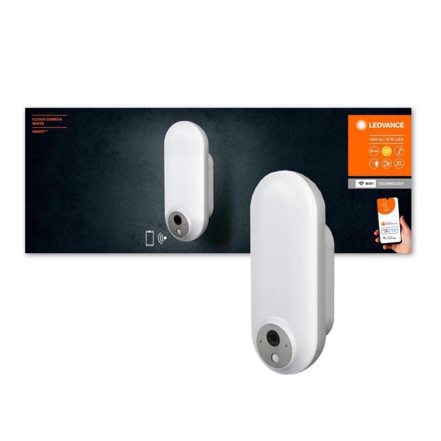 Ledvance - LED RGBW himmennettävä ulkokäyttöön tarkoitettu seinävalaisin sensorilla ja kameralla SMART+ LED/15W/230V Wi-Fi IP44