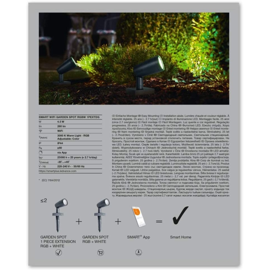 Ledvance - LED RGBW Ulkovalaisin SMART+ SPOT LED/4,5W/230V IP65 Wi-Fi