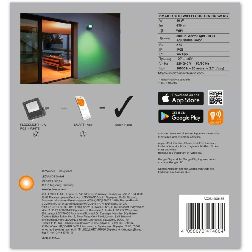 Ledvance - LED RGBW Valonheitin SMART+ FLOOD LED/10W/230V IP65 Wi-Fi