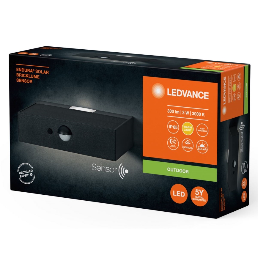 Ledvance - LED Aurinkopaneelivalaisin liike- ja hämärätunnistimella ENDURA SOLAR LED/3W/4,2V 1200 mAh IP65