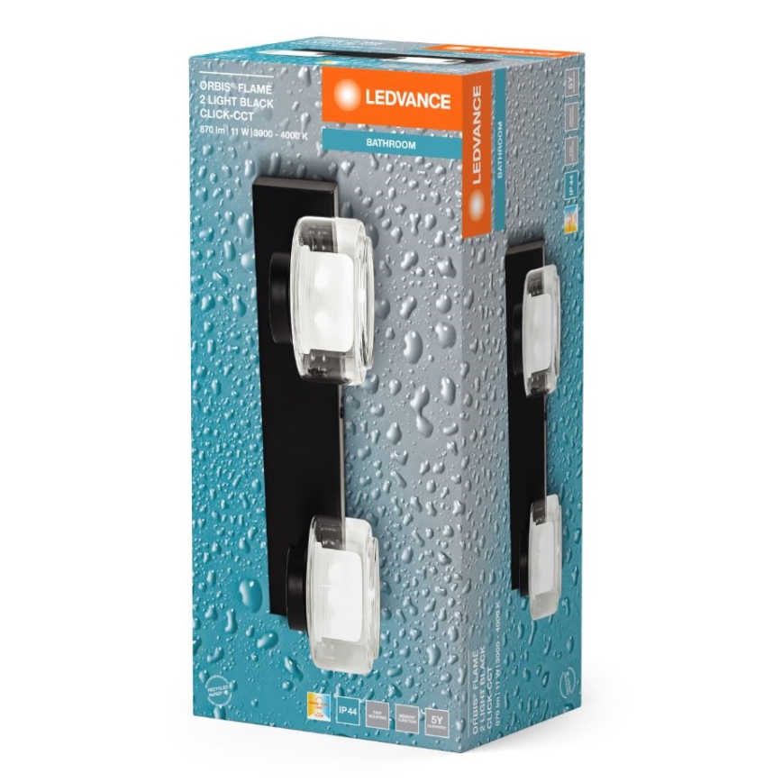 Ledvance - LED-seinävalaisin kylpyhuoneeseen ORBIS FLAME 2xLED/5,5W/230V 3000/4000K IP44 musta