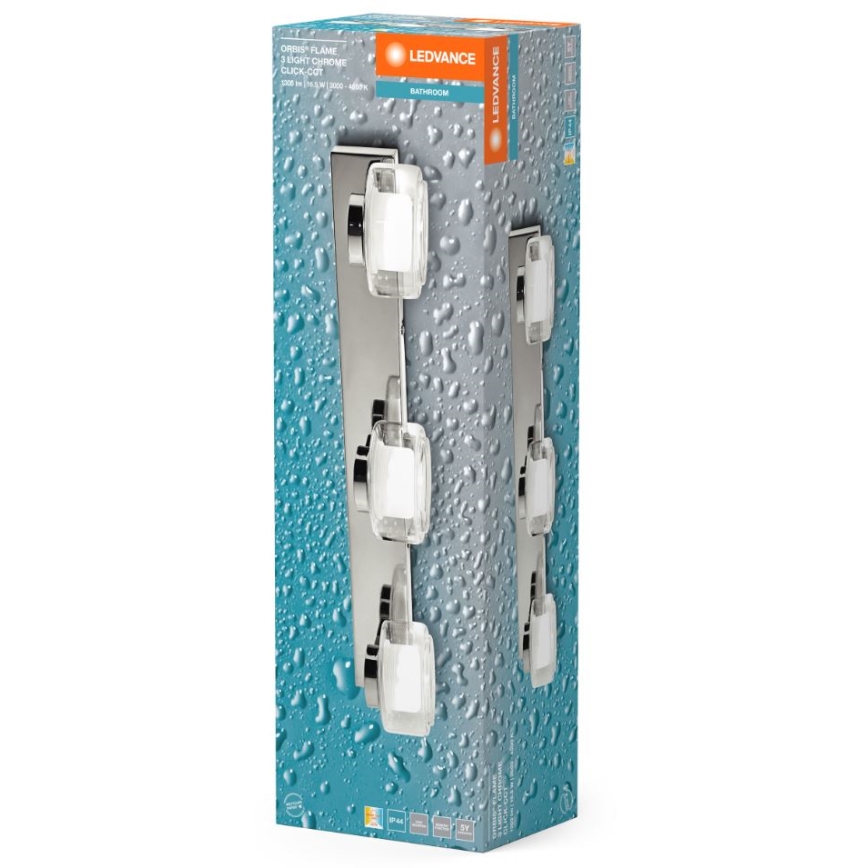 Ledvance-LED-seinävalaisin kylpyhuoneeseen ORBIS FLAME 3xLED/5,5W/230V IP44 kromi