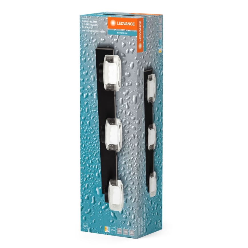 Ledvance - LED-seinävalaisin kylpyhuoneeseen ORBIS FLAME 3xLED/5,5W/230V 3000/4000K IP44 musta