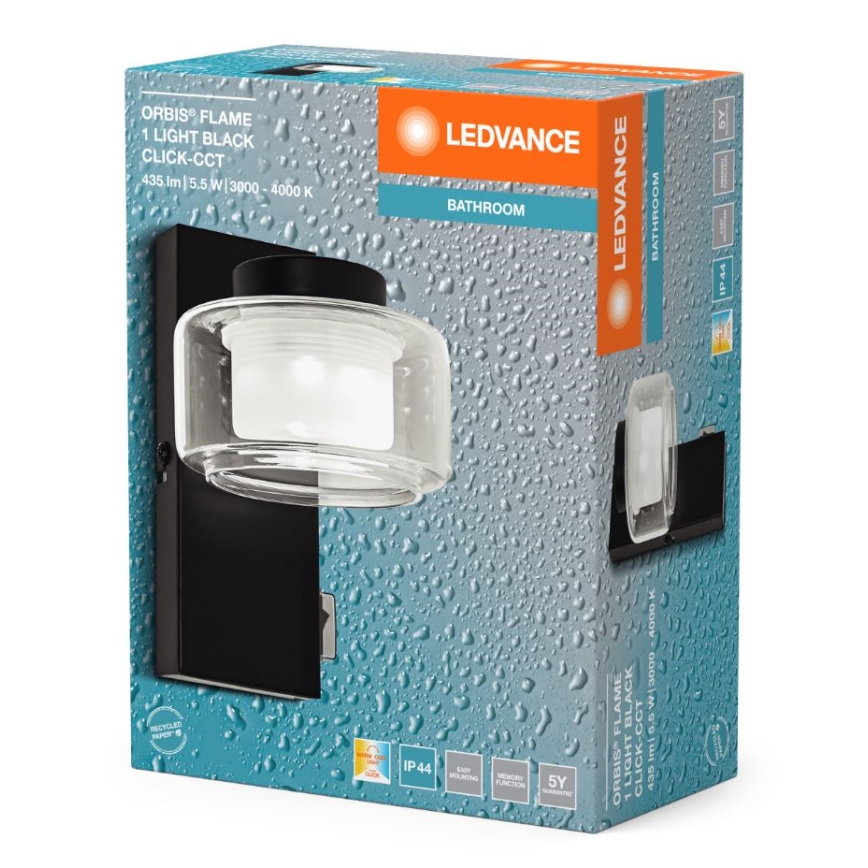 Ledvance - LED-seinävalaisin kylpyhuoneeseen ORBIS FLAME LED/5,5W/230V 3000/4000K IP44 musta