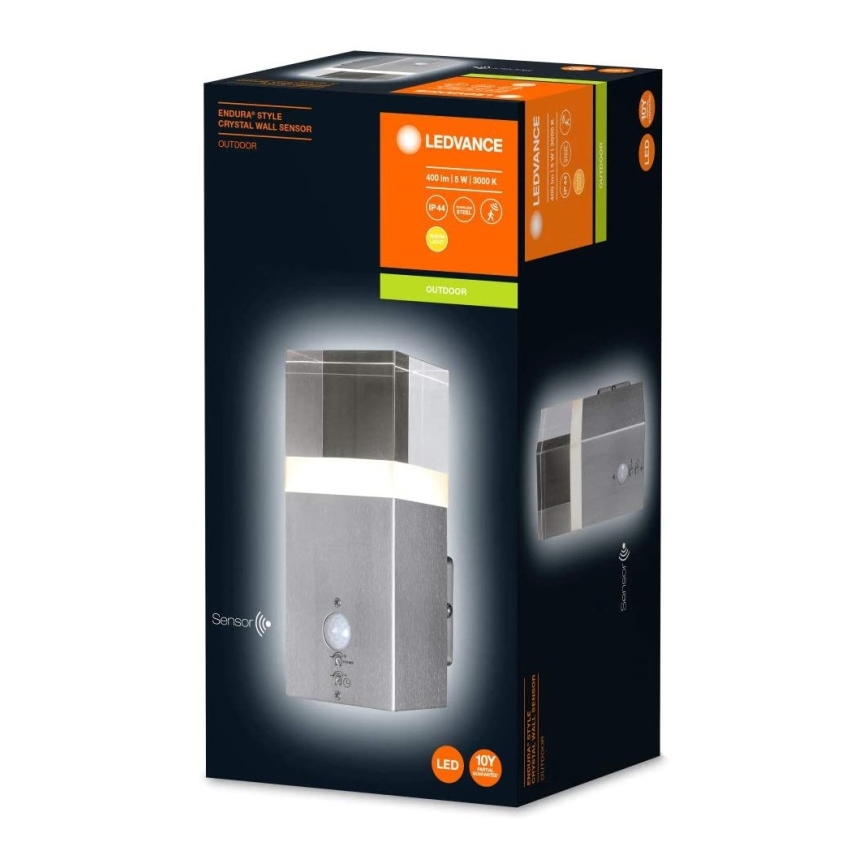 Ledvance - LED-ulkoseinävalaisin anturilla CRYSTAL 1xLED / 5W / 230V IP44