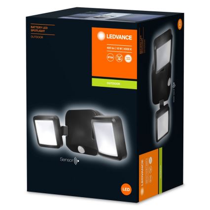 Ledvance - LED Ulkovalo anturilla BATTERY 2xLED/10W/4xD IP54