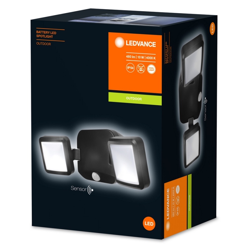 Ledvance - LED Ulkovalo anturilla BATTERY 2xLED/10W/4xD IP54