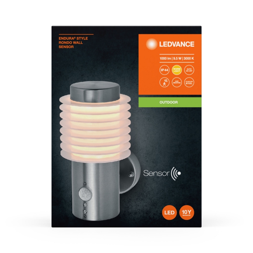Ledvance - LED Ulkovalo anturilla ENDURA RONDO LED/9,5W/230V IP44 kromi