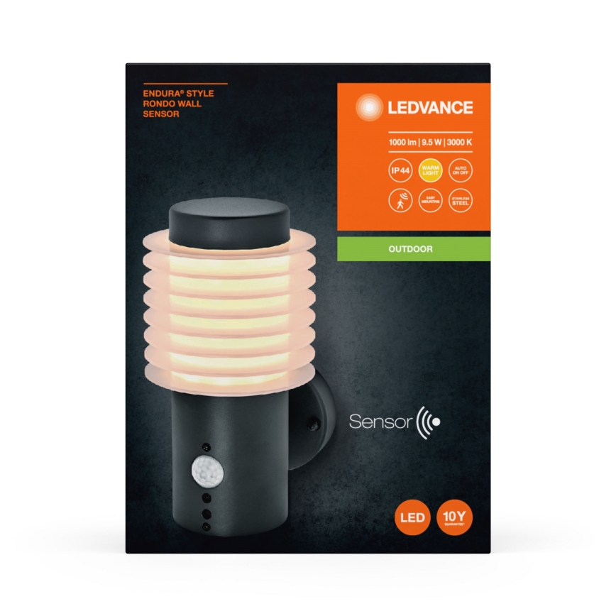 Ledvance - LED Ulkovalo anturilla ENDURA RONDO LED/9,5W/230V IP44 antrasiitti