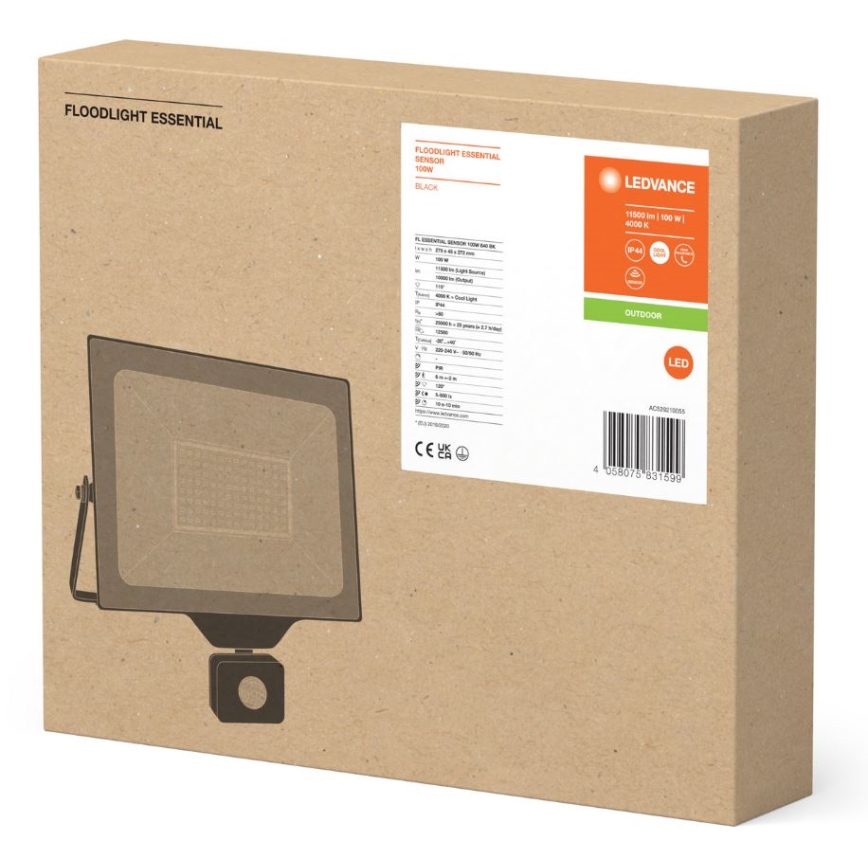 Ledvance - LED Ulkoseinävalonheitin anturilla FLOODLIGHT ESSENTIAL LED/100W/230V IP65