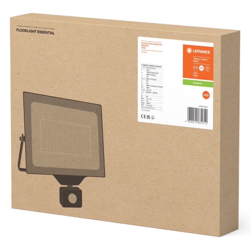 Ledvance - LED Ulkoseinävalonheitin anturilla FLOODLIGHT ESSENTIAL LED/150W/230V IP65