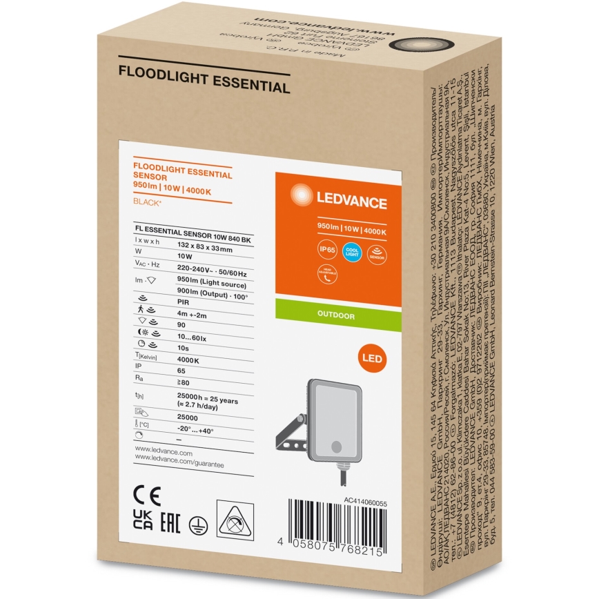 Ledvance - LED Valonheitin ulkokäyttöön sensorilla FLOODLIGHT LED/10W/230V 4000K IP65