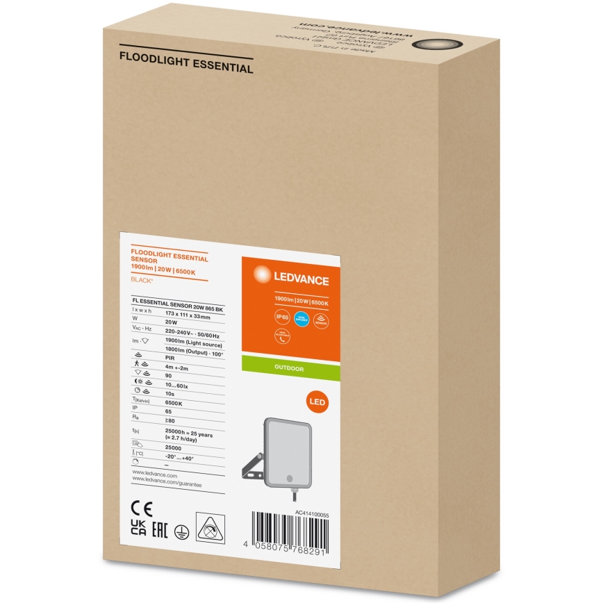 Ledvance - LED Valonheitin ulkokäyttöön sensorilla FLOODLIGHT LED/20W/230V 6500K IP65