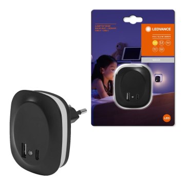 Ledvance - LED-yövalo anturilla ja USB LUNETTA LED/12,5W/230V 3000K musta