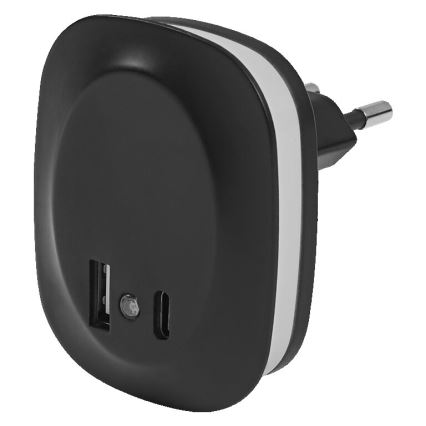 Ledvance - LED-yövalo anturilla ja USB LUNETTA LED/12,5W/230V 3000K musta