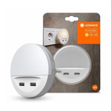 Ledvance - LED-yövalo pistorasiaan anturilla LUNETTA 2xUSB LED / 13W / 230V