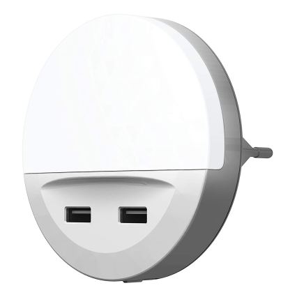 Ledvance - LED-yövalo pistorasiaan anturilla LUNETTA 2xUSB LED / 13W / 230V